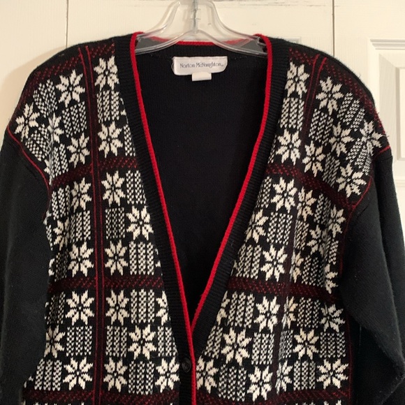 VTG Holiday Christmas Winter Sz S Norton McNaughton Cardigan Sweater Oversize H1 - Picture 2 of 11